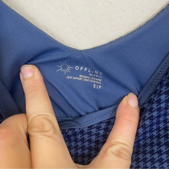 OFFLINE By Aerie Royal Navy Mini Houndstooth V-Neck Longline Sports Bra Size S - Picture 4 of 8